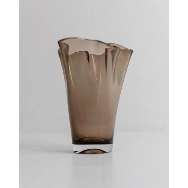 1980s Murano Glass Vase, Smoky Brown Organic Wavy Form