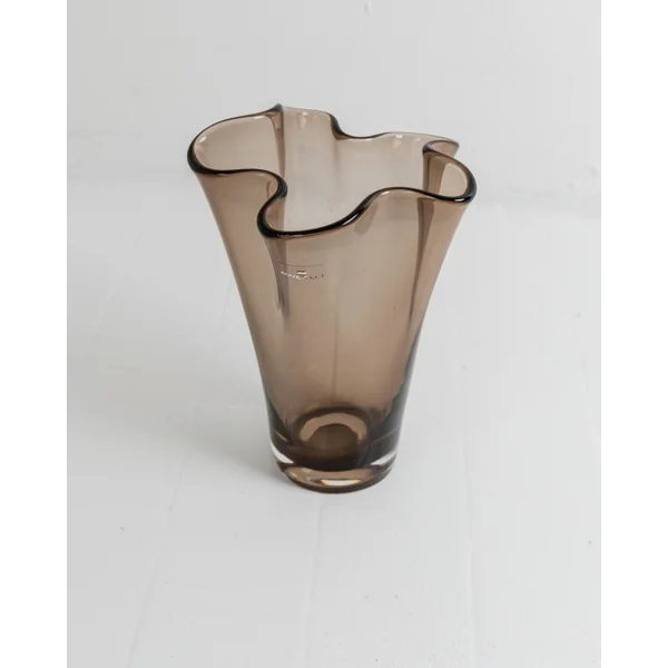 1980s Murano Glass Vase, Smoky Brown Organic Wavy Form