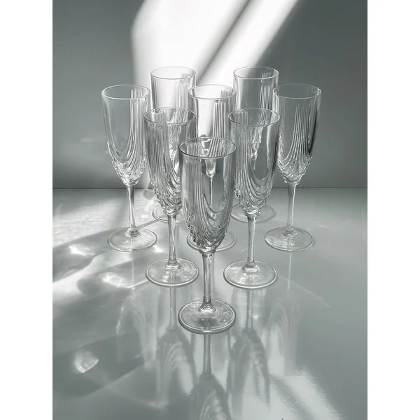 2 Italian Art Deco Crystal Glass Sets of 8 and 6