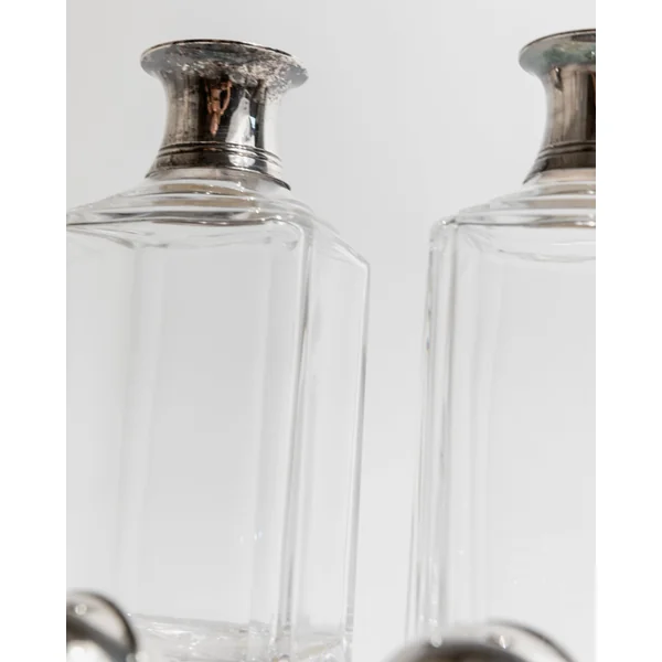 2 Vintage Glass Decanters - with silver-plated ball Stoppers - Art Deco Style Italy 1950s