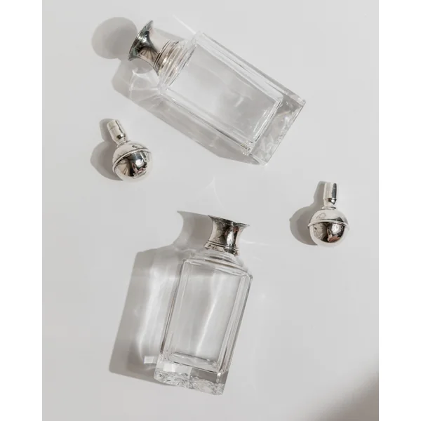 2 Vintage Glass Decanters - with silver-plated ball Stoppers - Art Deco Style Italy 1950s