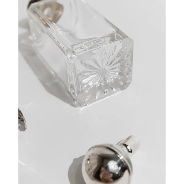 2 Vintage Glass Decanters - with silver-plated ball Stoppers - Art Deco Style Italy 1950s