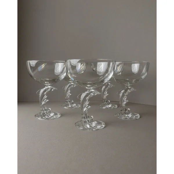 5 Luminarc Delfin Champagne Coupes, France 80s
