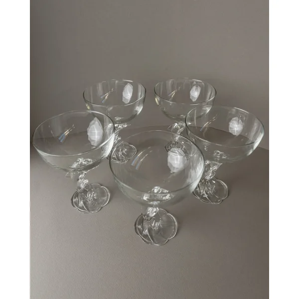 5 Luminarc Delfin Champagne Coupes, France 80s