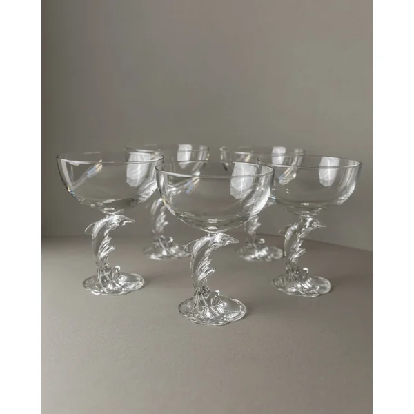 5 Luminarc Delfin Champagne Coupes, France 80s