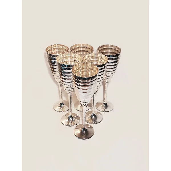 6 Champagne glasses in silver-plated metal