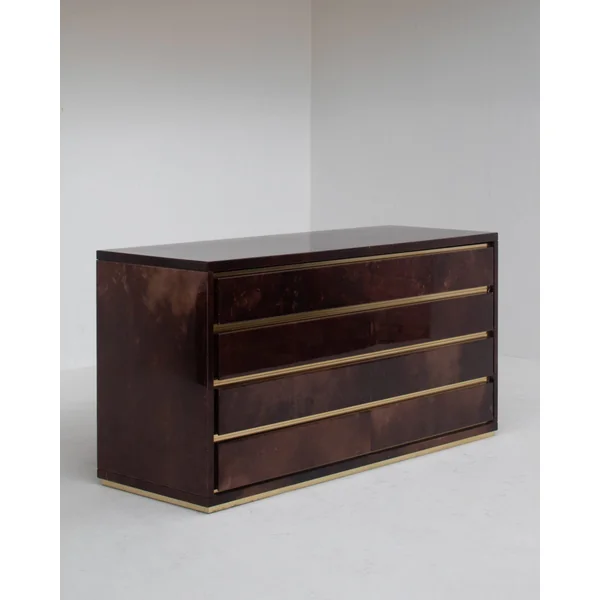 Aldo Tura Cabinet in Brown Lacquer with Brass Details