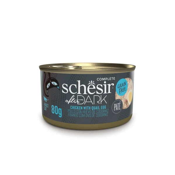 Alimentation humide pour chat pâtée poulet avec œuf de caille Schesir After Dark - boîte de 80 g