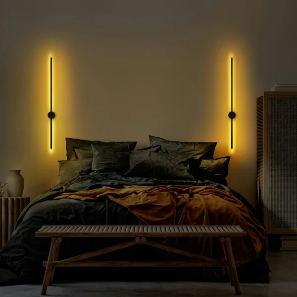Applique murale LED design, 1 tige noire verticale VIESTE