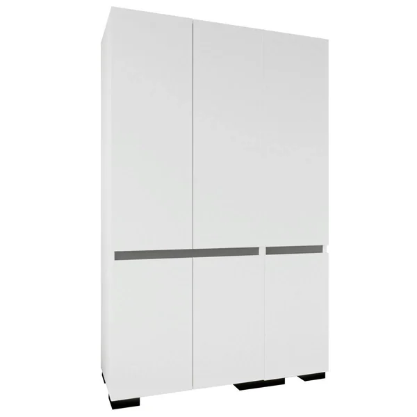Armoire blanche 3 portes détail gris 10 étagères BYRON