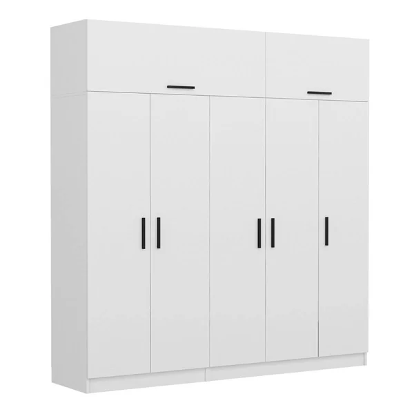 Armoire dressing blanche 7 portes vitrées 5 portants BYRON