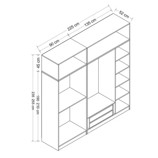 Armoire dressing blanche 7 portes vitrées 5 portants BYRON