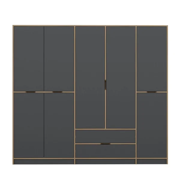 Armoire dressing chambre effet bois, 8 portes grises BYRON