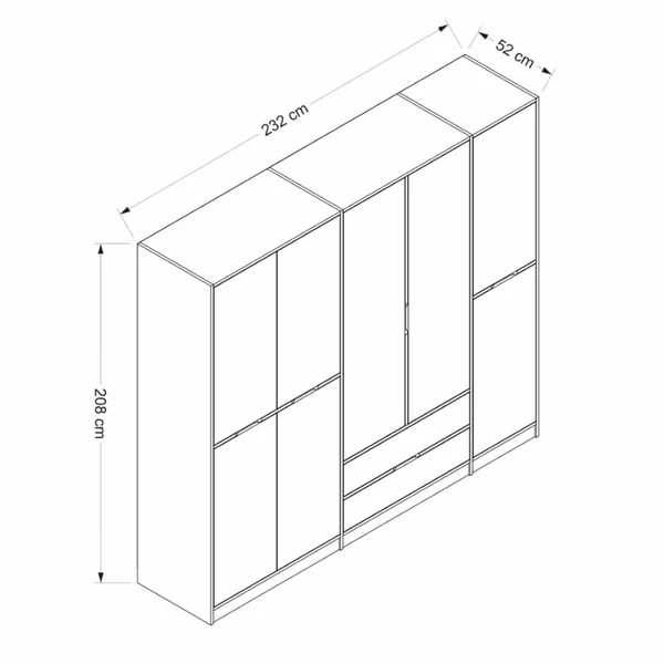 Armoire dressing chambre effet bois, 8 portes grises BYRON
