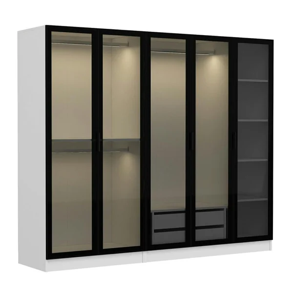 Armoire dressing design blanc 5 portes verre H 210 cm BYRON
