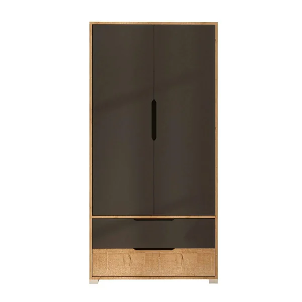 Armoire penderie 2 portes anthracite et effet bois BYRON