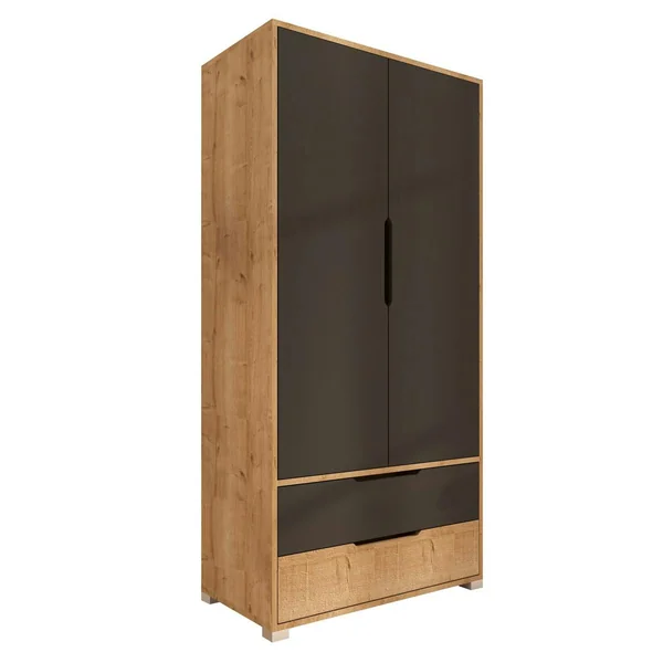 Armoire penderie 2 portes anthracite et effet bois BYRON