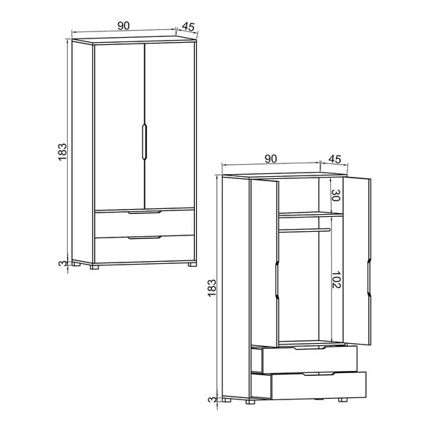 Armoire penderie 2 portes anthracite et effet bois BYRON