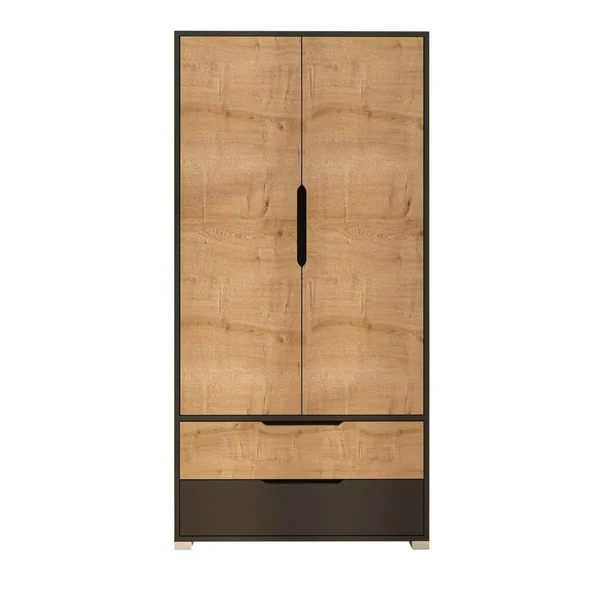 Armoire penderie 2 portes effet bois et anthracite BYRON