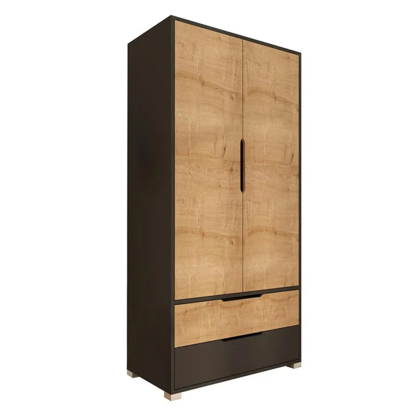 Armoire penderie 2 portes effet bois et anthracite BYRON