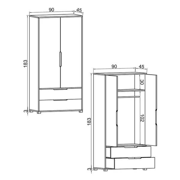 Armoire penderie 2 portes effet bois et anthracite BYRON