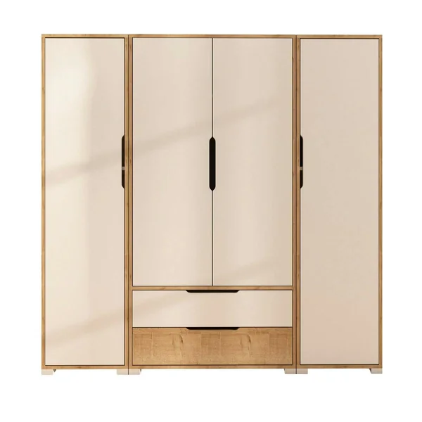Armoire penderie 4 portes, effet bois et blanc BYRON
