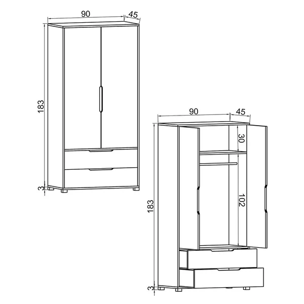 Armoire penderie 4 portes, effet bois et blanc BYRON