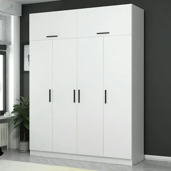 Armoire penderie blanche 6 portes, 1 portant 2 tiroirs BYRON
