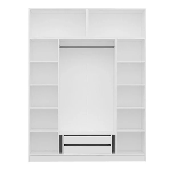 Armoire penderie blanche 6 portes, 1 portant 2 tiroirs BYRON