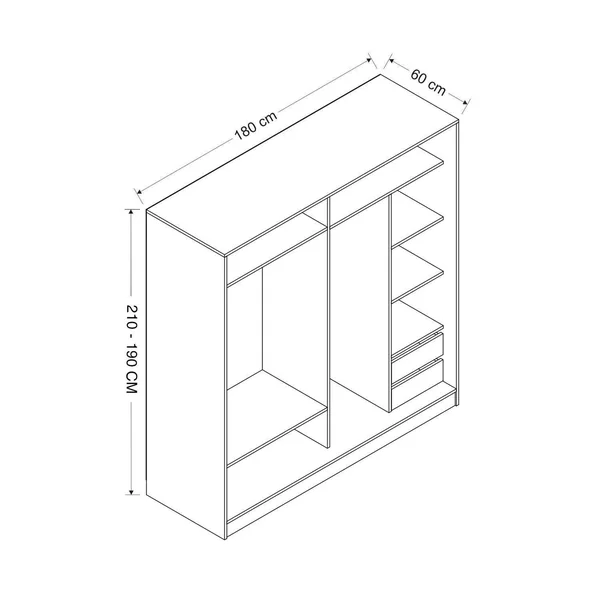 Armoire penderie blanche, porte effet bois et miroir BYRON