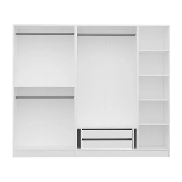 Armoire penderie blanche à moulures, 5 portes 2 miroirs BYRON
