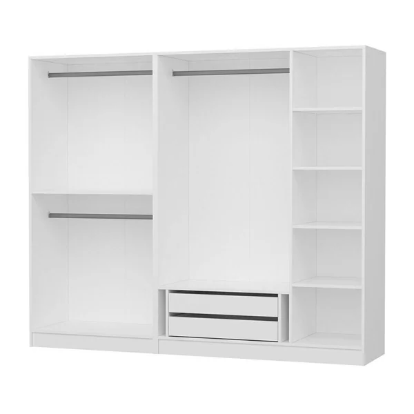Armoire penderie blanche à moulures, 5 portes 2 miroirs BYRON