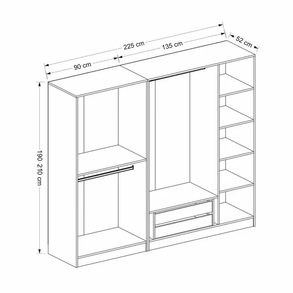 Armoire penderie blanche à moulures, 5 portes 2 miroirs BYRON