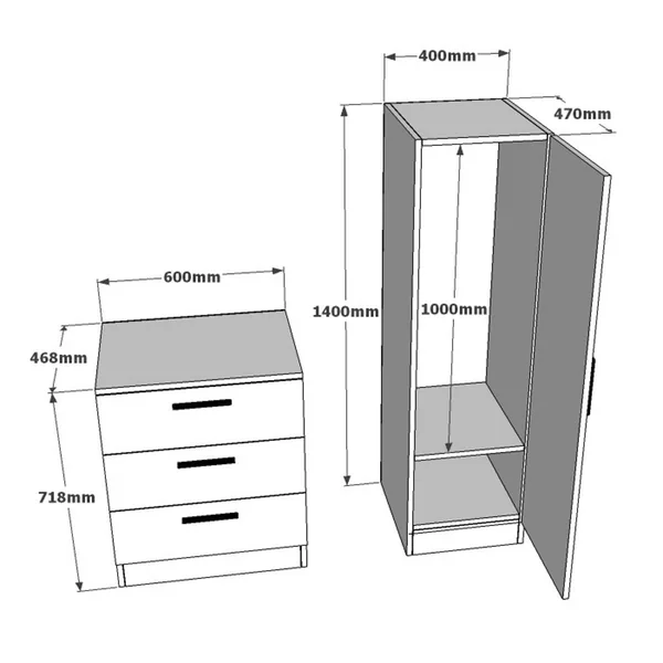Armoire penderie compacte décor bois et blanc 1 miroir MARFA