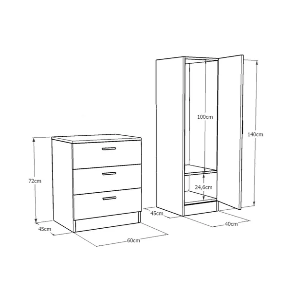 Armoire penderie compacte décor bois et gris 1 miroir MARFA