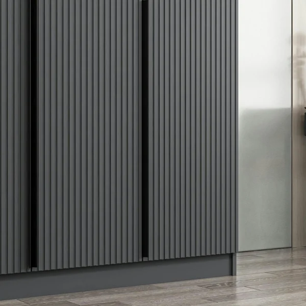 Armoire penderie design 3 portes grises rainurées BYRON