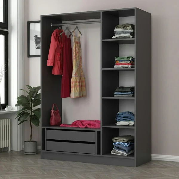 Armoire penderie design 3 portes grises rainurées BYRON