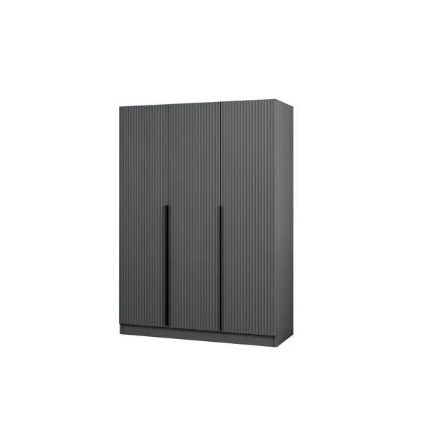 Armoire penderie design 3 portes grises rainurées BYRON