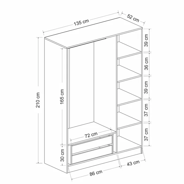 Armoire penderie design 3 portes grises rainurées BYRON