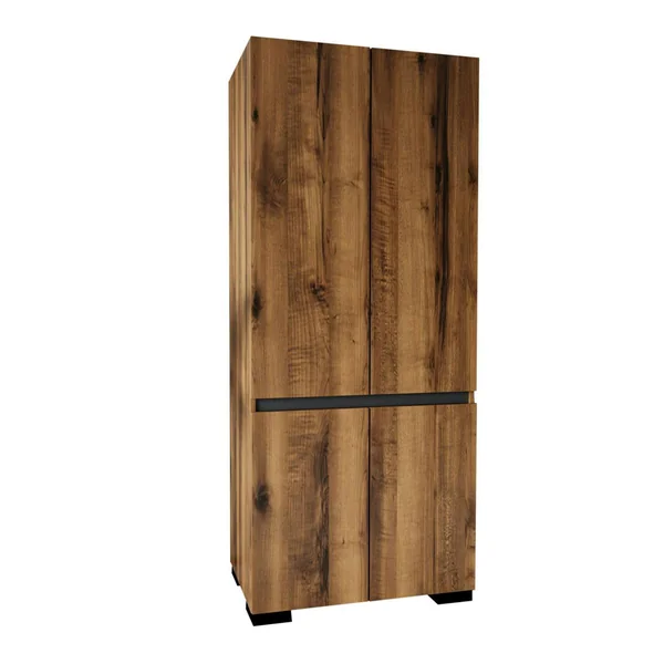Armoire penderie effet noyer détail gris, 2 étagères BYRON