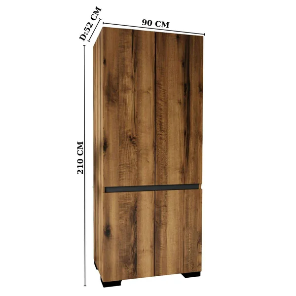 Armoire penderie effet noyer détail gris, 2 étagères BYRON