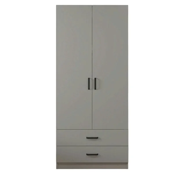 Armoire penderie grise 2 portes 2 tiroirs 80 cm BYRON