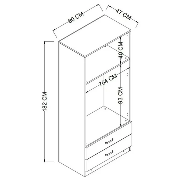 Armoire penderie grise 2 portes 2 tiroirs 80 cm BYRON