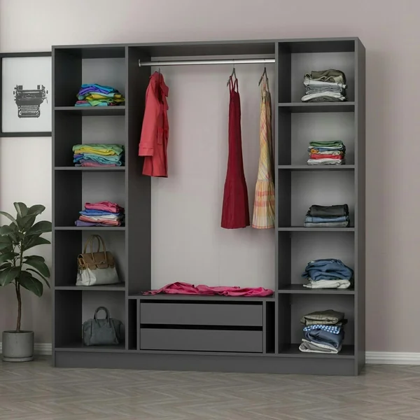 Armoire penderie grise 4 portes verre H 210 cm BYRON