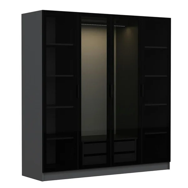 Armoire penderie grise 4 portes verre H 210 cm BYRON