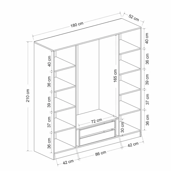 Armoire penderie grise 4 portes verre H 210 cm BYRON