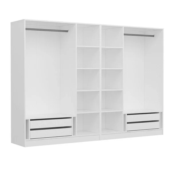 Armoire penderie ouverte blanche 2 portants 4 tiroirs BYRON