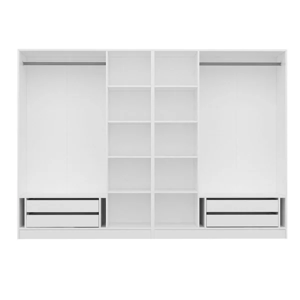 Armoire penderie ouverte blanche 2 portants 4 tiroirs BYRON