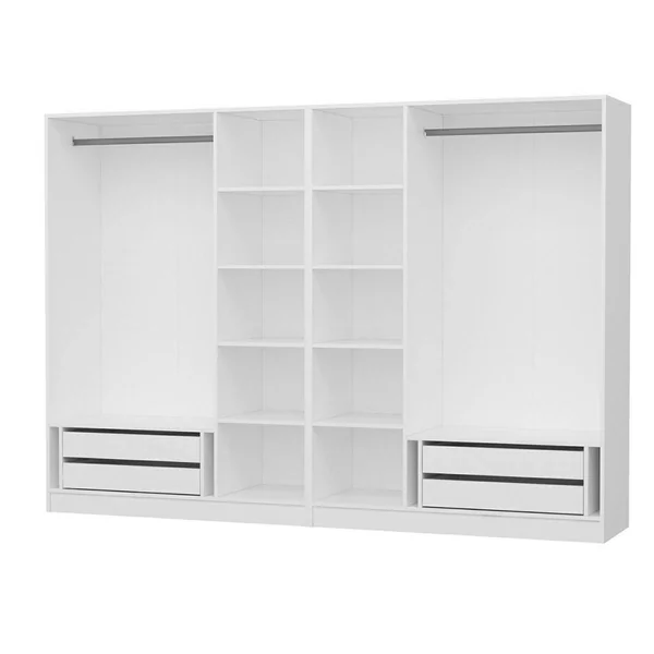 Armoire penderie ouverte blanche 2 portants 4 tiroirs BYRON