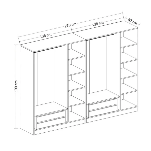 Armoire penderie ouverte blanche 2 portants 4 tiroirs BYRON